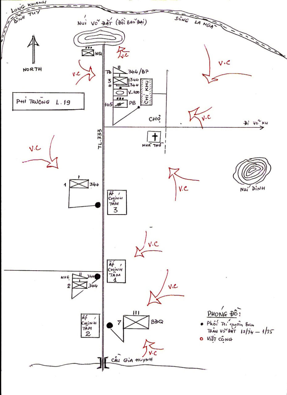 Phối trí lực lượng giữa bạn và địch trong trận Võ Ðắc (12/74-01/75).