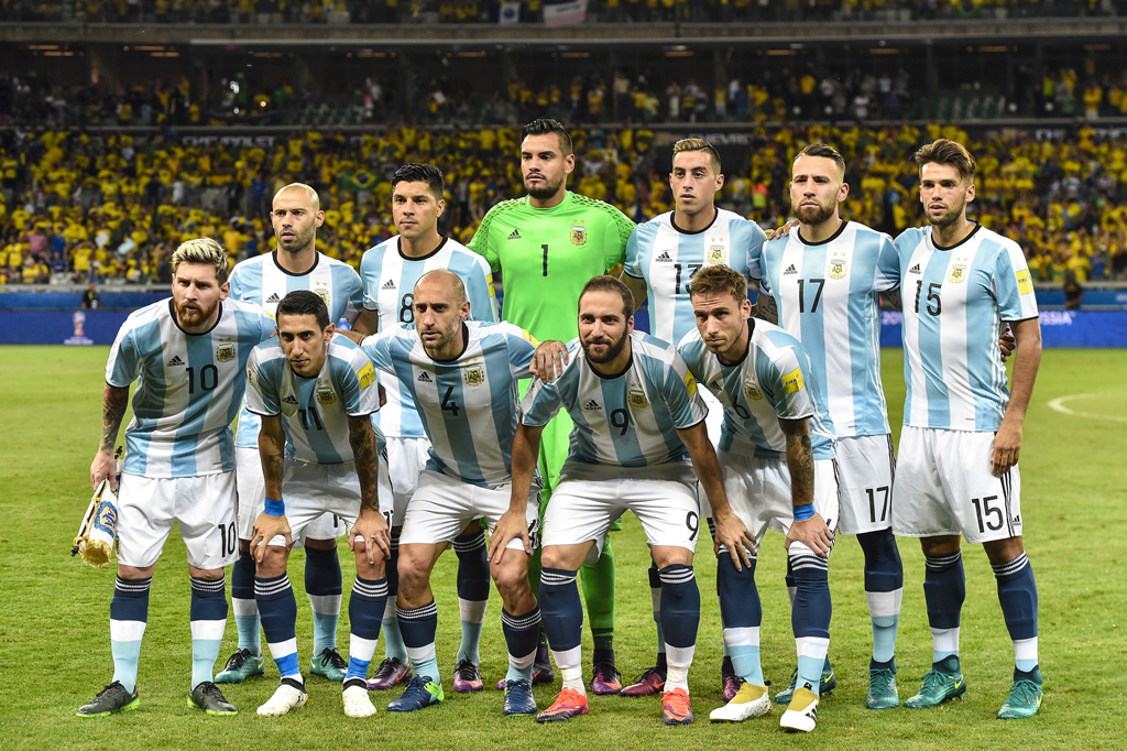 Ðội tuyển Argentina trước trận đấu vòng loại World Cup 2018 khu vực Nam Mỹ giữa đội tuyển Brazil và Argentina diễn ra tại Belo Horizonte, Brazil ngày 10 tháng 11, 2016. (Hình: Getty Images)