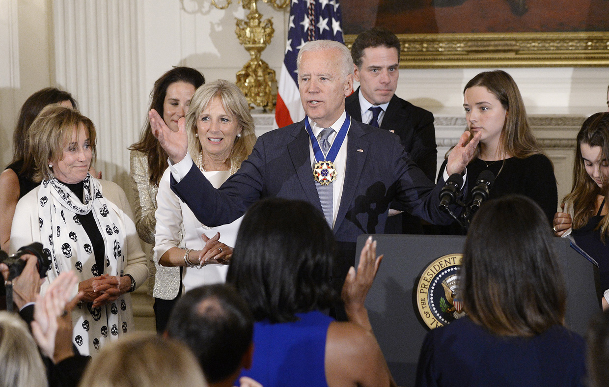 WASHINGTON, DC - JANUARY 12: (AFP OUT) Vice-President Joe Biden speaks after he received the Medal of Freedom from President Barack Obama during an event in the State Dinning room of the White House, January 12, 2017 in Washington, DC. (Photo by Olivier Douliery-Pool/Getty Images)