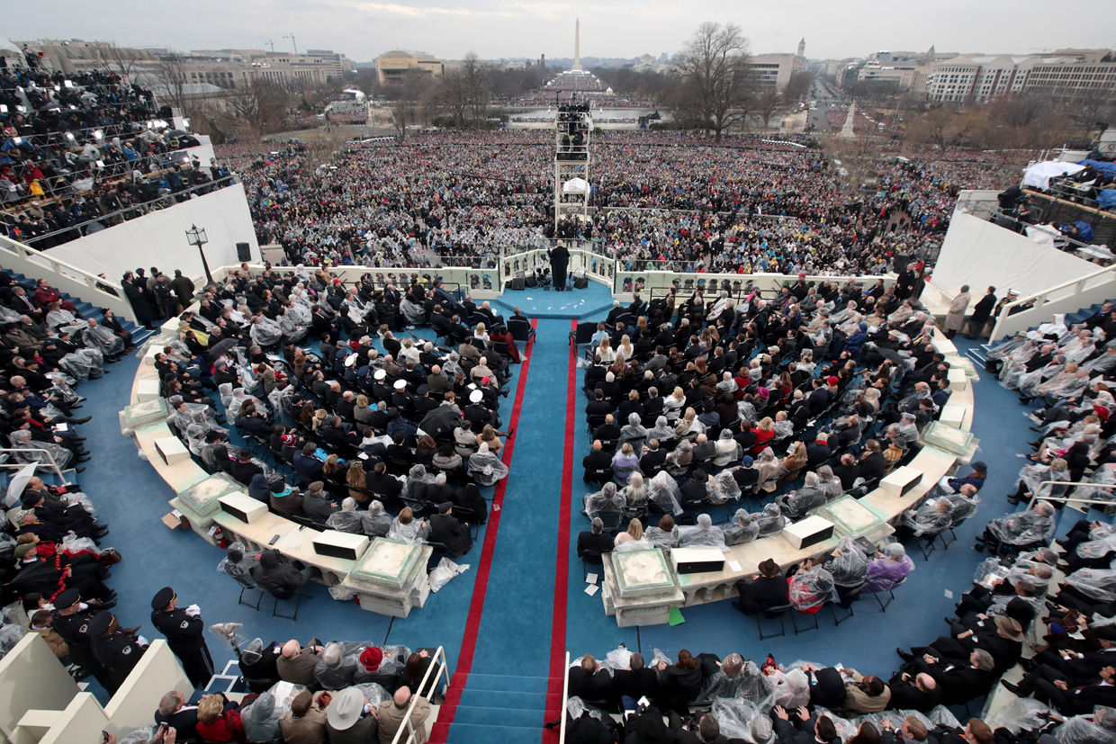 WASHINGTON, DC - JANUARY 20: President Donald Trump delivers his inaugural address on the West Front of the U.S. Capitol on January 20, 2017 in Washington, DC. In today's inauguration ceremony Donald J. Trump becomes the 45th president of the United States. (Photo by Scott Olson/Getty Images)