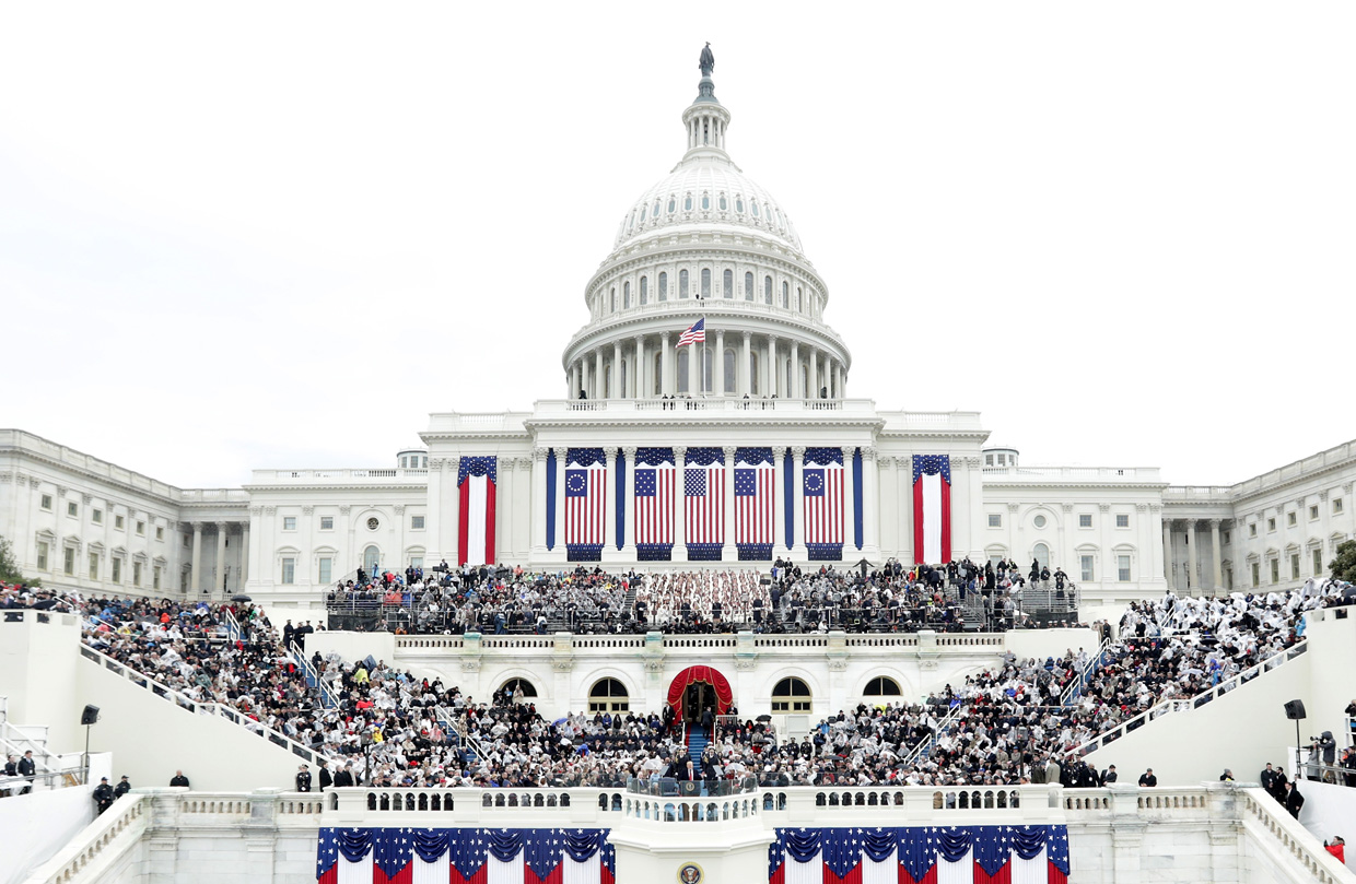 WASHINGTON, DC - JANUARY 20: President Donald Trump delivers his inaugural address on the West Front of the U.S. Capitol on January 20, 2017 in Washington, DC. In today's inauguration ceremony Donald J. Trump becomes the 45th president of the United States. (Photo by Alex Wong/Getty Images)