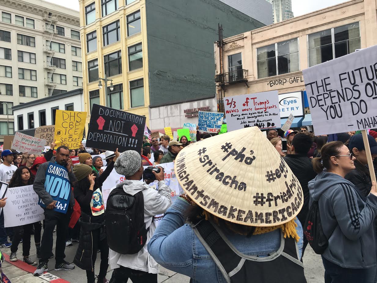 Vietnamese immigrants share their beliefs at the ‘Free the People’ march Feb. 18 in Los Angeles