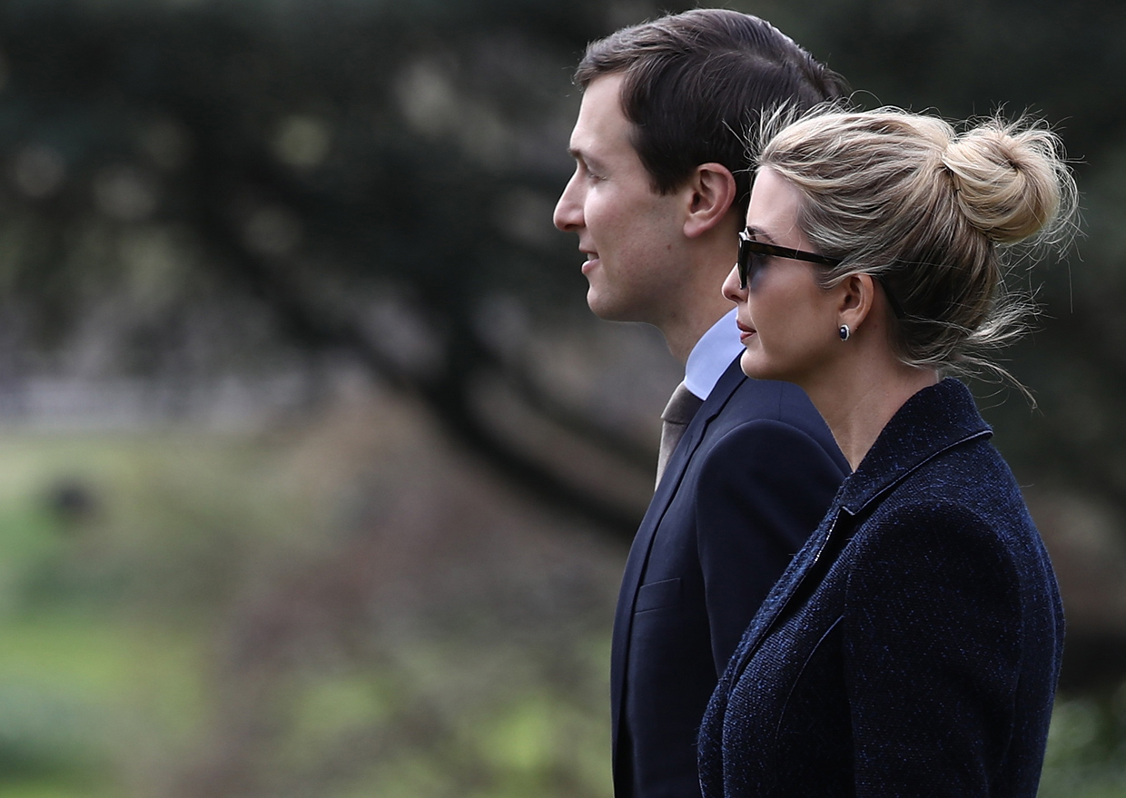WASHINGTON, DC - MARCH 03: Ivanka Trump (R) and her husband Jared Kushner (L) depart the White House with U.S. President Donald Trump on March 3, 2017 in Washington, DC. Trump was scheduled to fly to Florida where he will spend the weekend. (Photo by Win McNamee/Getty Images)
