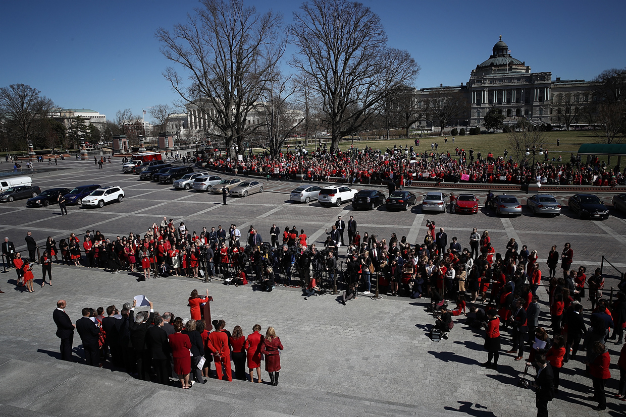 WASHINGTON, DC - MARCH 08: House Minority Leader Nancy Pelosi (D-CA) delivers remarks at a news conference marking International Women's Day and A Day Without a Woman March 8, 2017 at the U.S. Capitol in Washington, DC. During her remarks, Pelosi urged continued efforts to strengthen womenÕs rights across the country. (Photo by Win McNamee/Getty Images)