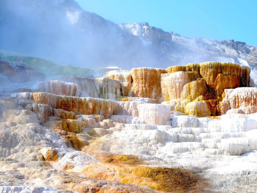Thắng cảnh Mammoth Hot Springs bên trong Yellowstone N.P. (Hình: ATNT Tours & Travel)
