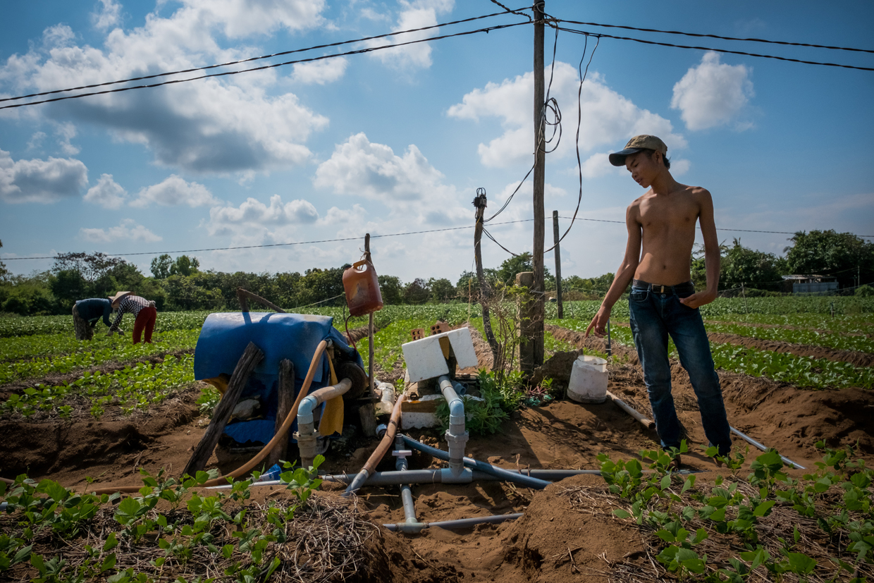 BEN TRE, VIETNAM - APRIL 28: A farmer checks his water pumping machine on April 28, 2017 in the South side of Thua Duc Village, Binh Dai District, Ben Tre Province, Vietnam. Due to the lack of fresh water caused by salinization, just a number of households have access to fresh water. These households sells fresh water to truck water truck driver for VND20,000 (around US$0.45) for 3 cubic meters, the truck drivers will resell this water from VND100,000 to VND200,000 (around US$4.5 to US$9). The Mekong River Delta is amongst the most vulnerable regions in South Vietnam, which is home to more than 17 million people and produces around half of the country's rice harvest with its fertile fields. However, climate change is causing the rise of salt content of water in land that has ben used for rice paddies, coconut groves and other crops, threatening the livelihoods of millions of farmers and fishermen. The Vietnamese government report have stated that 40 percent of the delta could be submerged if sea levels rise by one-meter in decades to come while residents in the low-lying delta have already been affected by more frequent typhoons and heavier floods that could potentially drive hundreds of thousands of people from their homes, according to reports. As many locals have been forced to abandon their rice cultivation due to salinization and risk their livelihood on other ventures such as shrimp farming, reports also state that cycles and storms linked to climate change would not only risk the Mekong Delta, but also up to the coffee crops in the highlands as well as the Red River Delta in the north, affecting large areas near the country's capital, Hanoi. (Photo by Linh Pham/Getty Images)