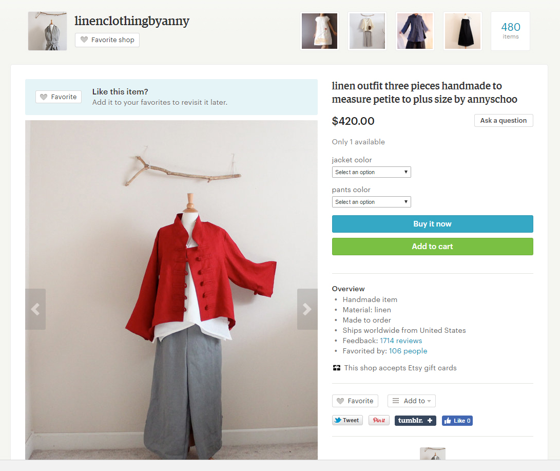 Một món hàng bán trên LinenClothingbyAnny. (Hình: Người Việt).