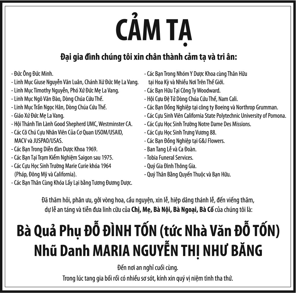 Bà Quả Phụ Đỗ Đình Tốn Nguoi Viet Online