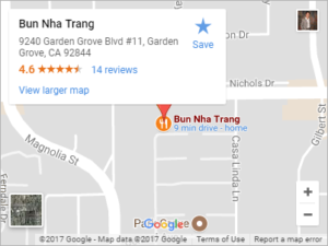 bun nha trang trên Google map
