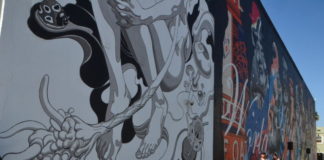Bức tường khách sạn Varden có tranh của hai họa sĩ James Jean và Tristan Eaton.