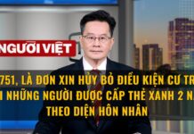 Mẫu đơn I-751, tức là đơn xin hủy bỏ điều kiện cư trú đối với những người được cấp thẻ xanh 2 năm theo diện hôn nhân