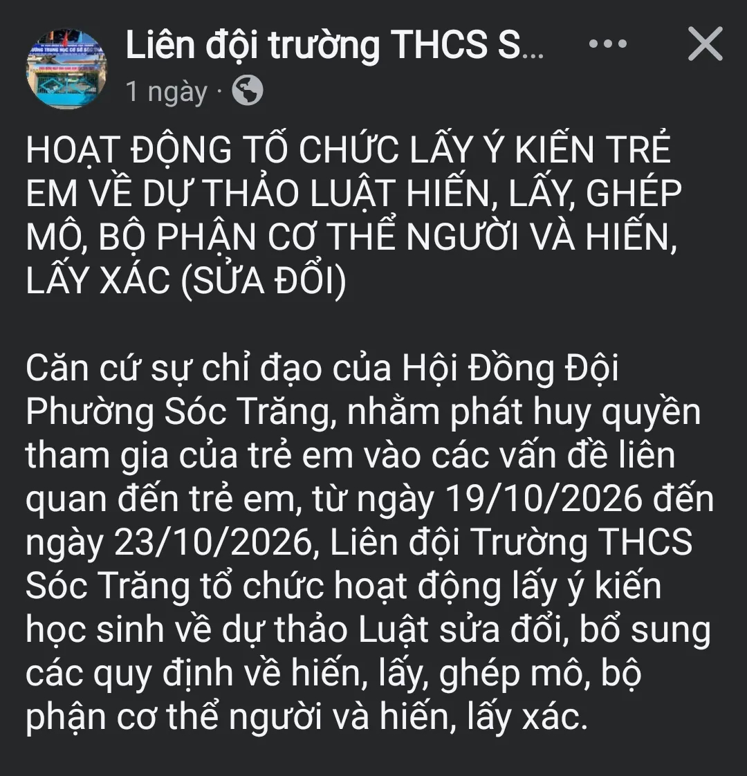 Cần Thơ: Trường trung học lấy ý kiến học sinh về việc hiến nội tạng, lấy xác