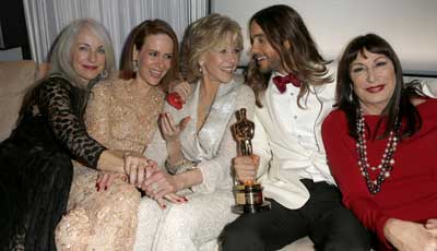 Constance Leto, Sarah Paulson, Jane Fonda, Jared Leto & Anjelica Houston