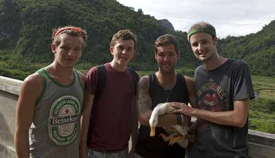 Travellers take duck on adventure in Vietnam on back of motorbike